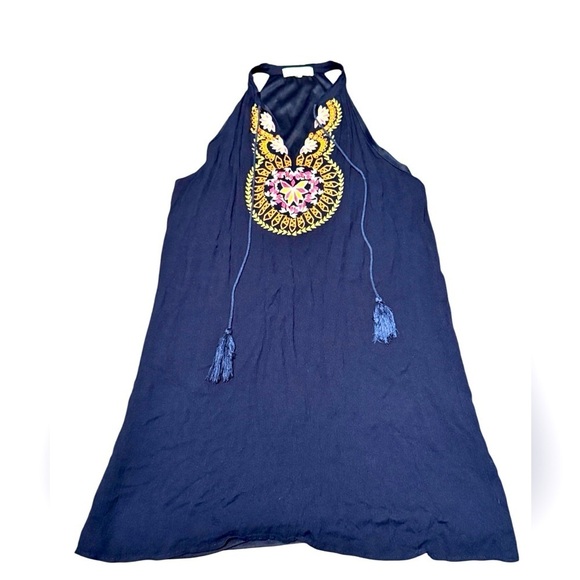 THML Boonie Embroidered Dress Sleeveless Sundress Tassels Lined Boho Sz Medium - Picture 3 of 5